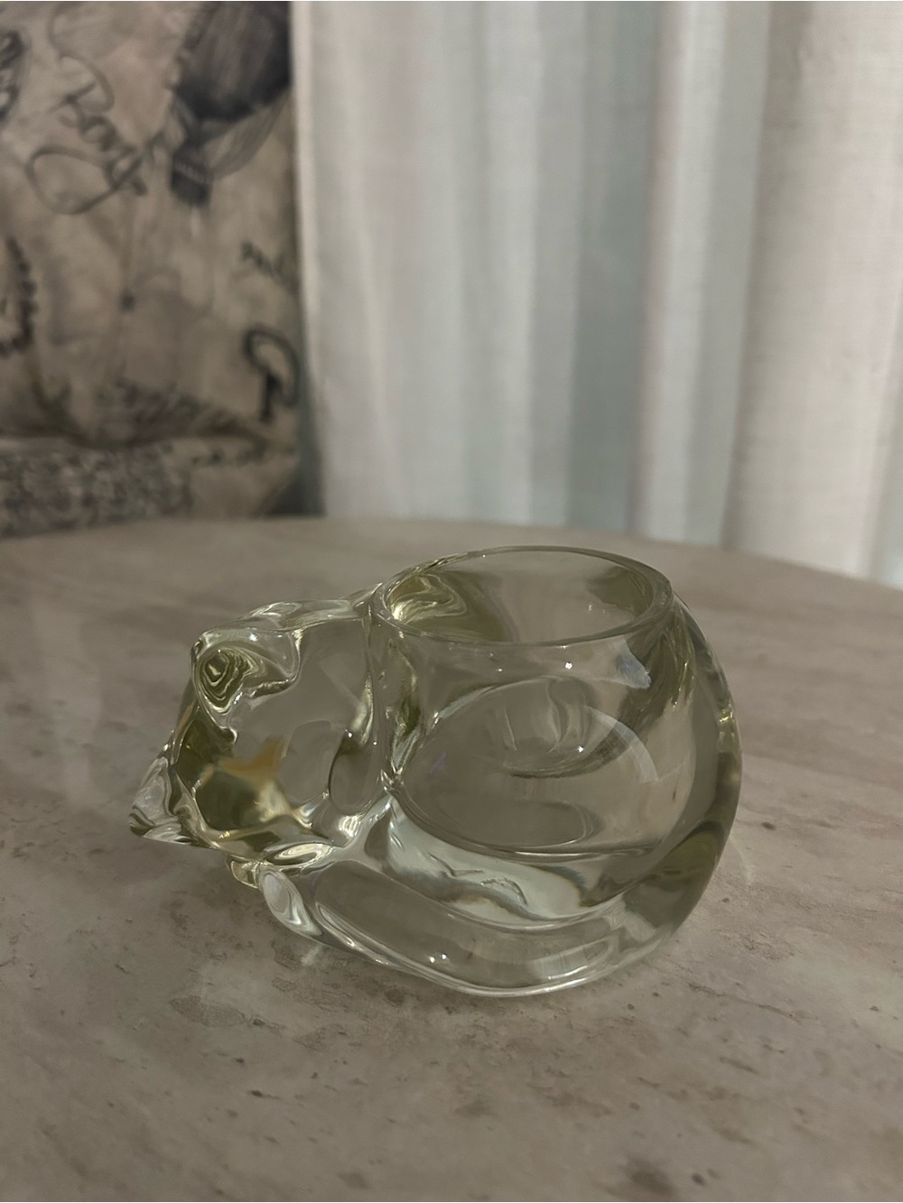 Vintage Avon Clear Glass Cat Tealight Holder